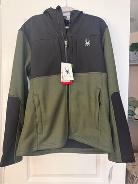 Spyder Men's Olive Green and Black Hooded Performance Jacket med